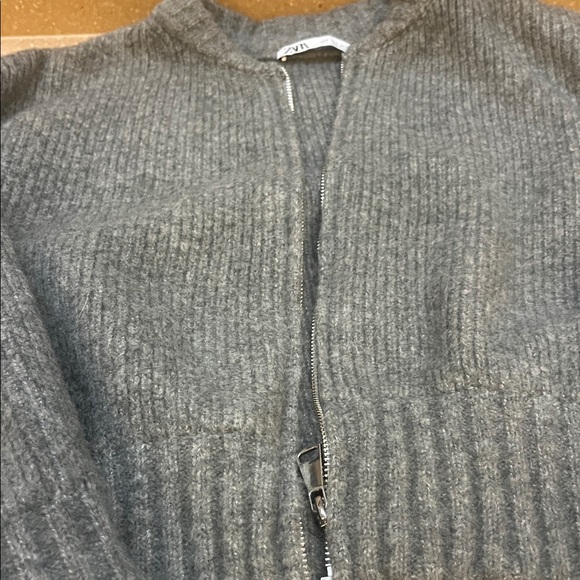 Zara Gray Ribbed Cardigan Sweater - Picture 4 of 6